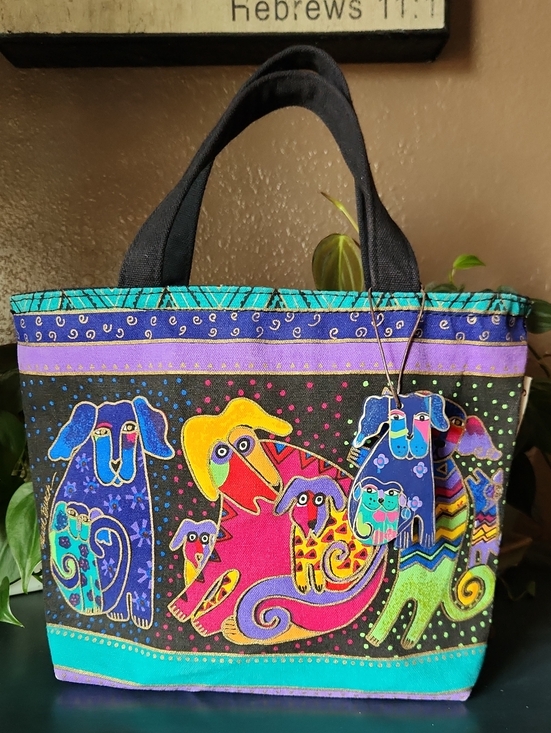 Laurel Burch Handbags - Laurel Burch Dog And Doggies Canvas Zippered Tote EUC